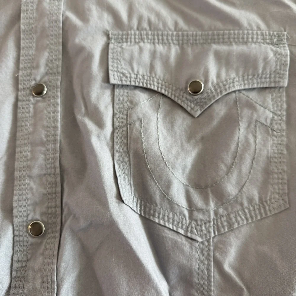 True Religion Western Men's Shirt XXXL Gray‎ Pearl Snap Cowboy Rodeo Cotton